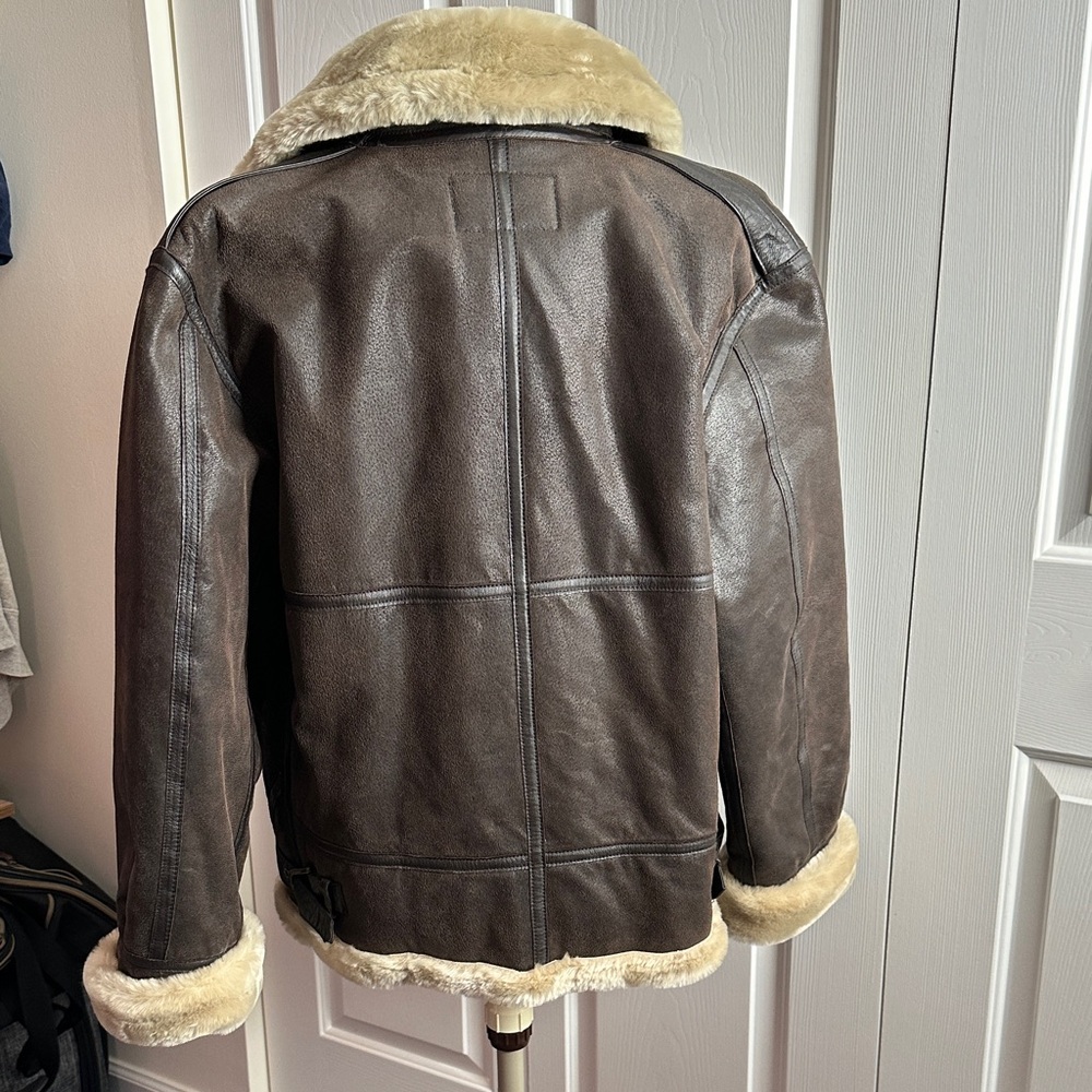 XOXO Dark Brown Leather Jacket with Cream Trim - Picture 5 of 8